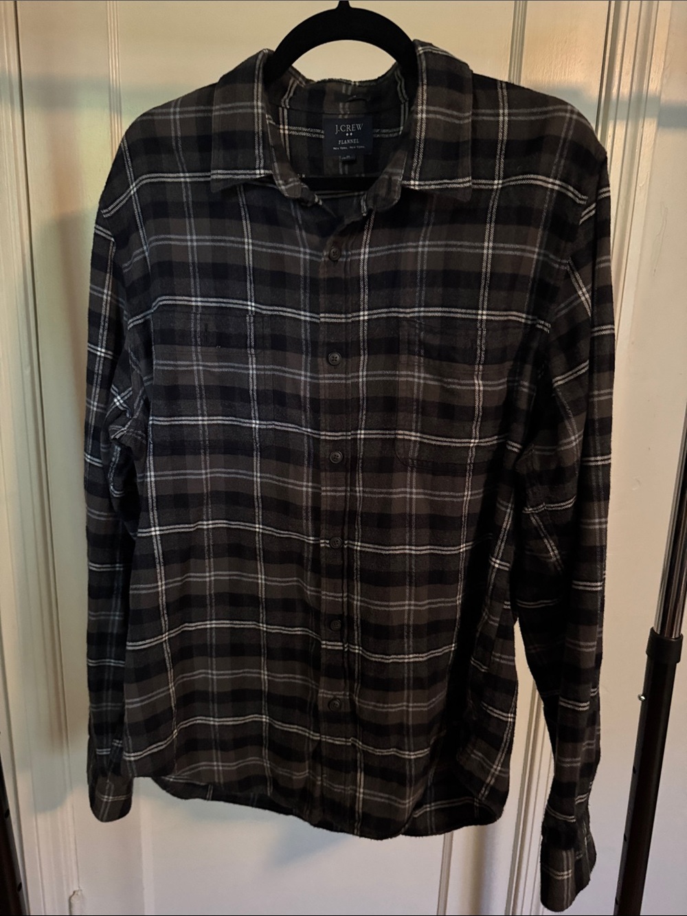 J. Crew Men's Black and Gray Plaid Flannel Button-Down Shirt